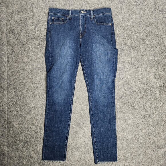 Levis 311 Shaping Skinny Women 32x29 Blue Medium Wash Denim Jeans Capri Distress - Picture 1 of 5